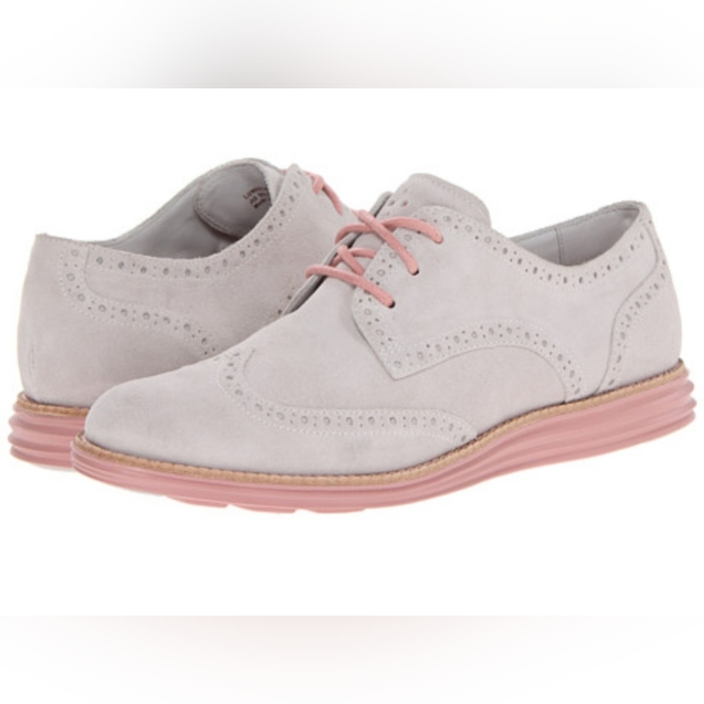Cole Haan Women's Lunargrand Wing Tip Oxford Gray Suede Purple Size 8 B …